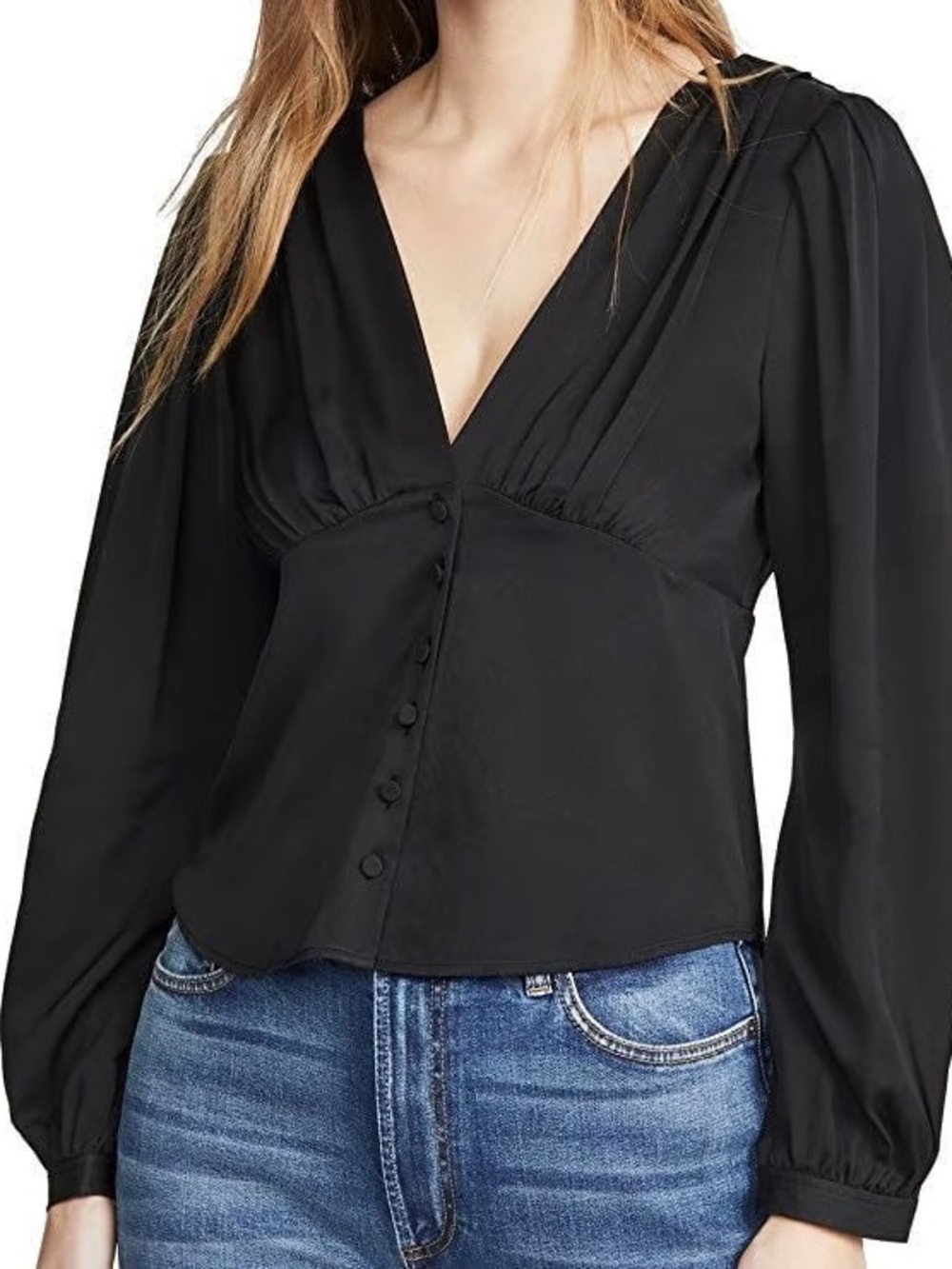 Frame Black V-Neck Button-Front Blouse Size S